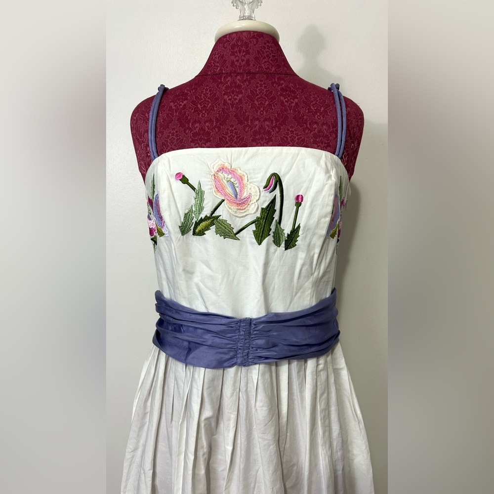 VTG Clues Midi Dress Sz 8 White Floral Embroidered Cottagecore Garden Tea‎ Party - Picture 11 of 16